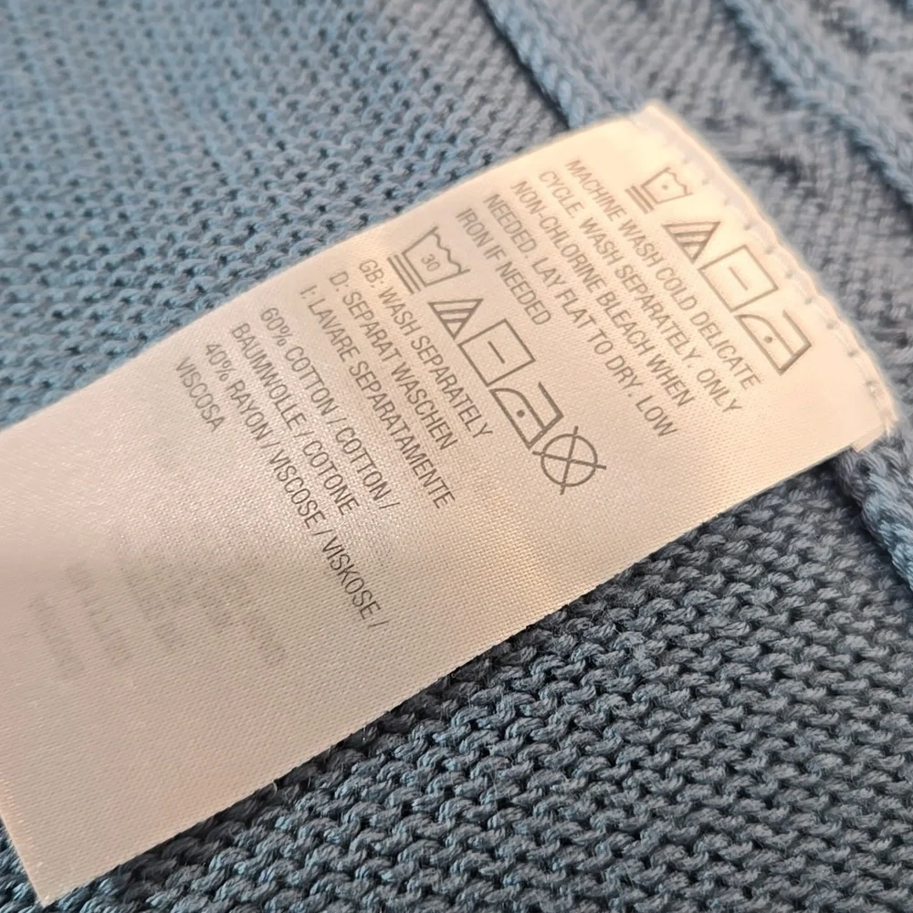 NWOT Belle by Kim Gravel Smoke Blue Cable Knit Cardigan Hip-Length - Picture 8 of 11